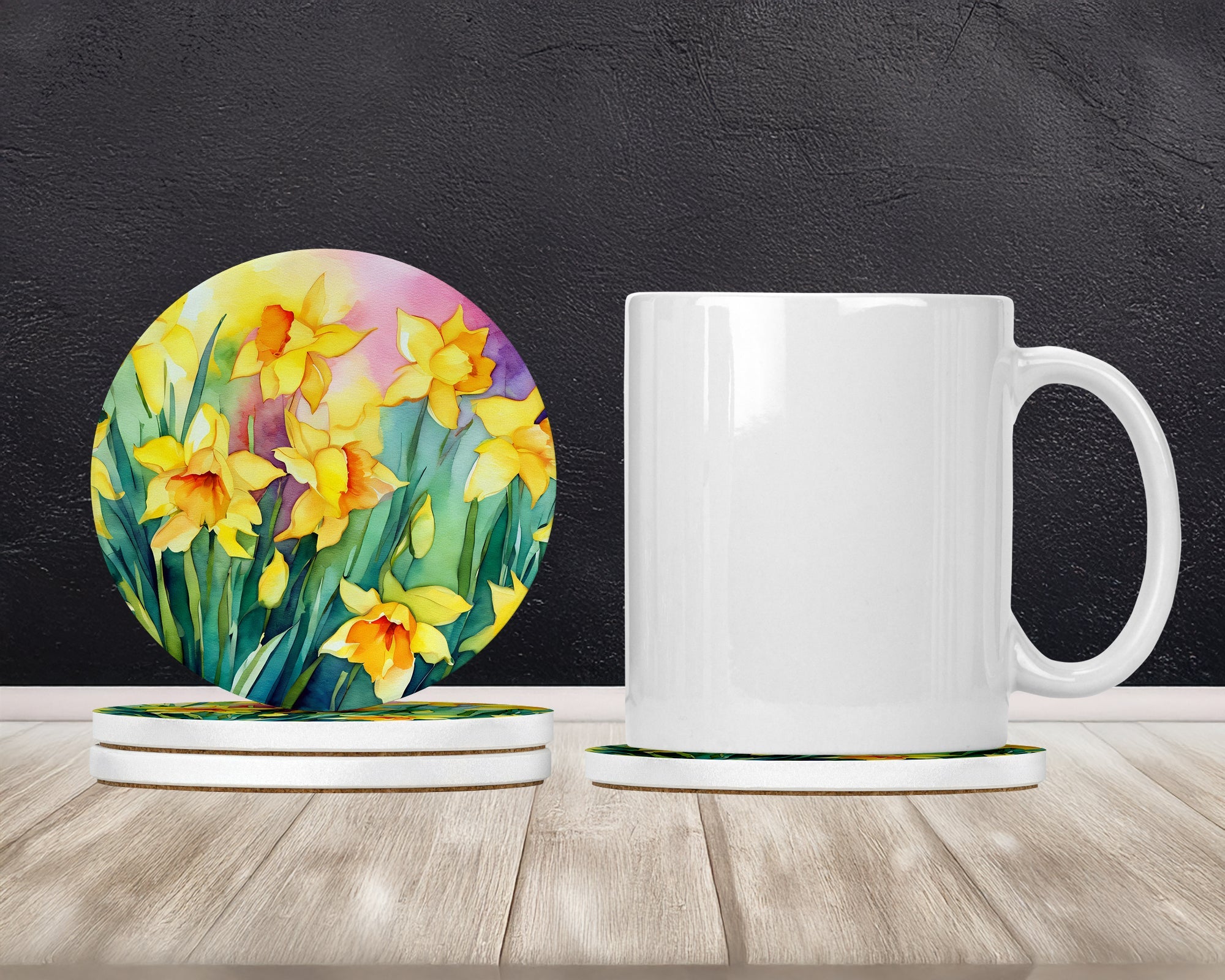 Daffodils in Watercolor Sandstone Coasters | Set of 4