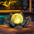 GIGALUMI Solar Lights Outdoor Garden Decoration, Adjustable Metal Petals, Lotus Flower, Glass Lantern, Table Decoration, Waterproof, for Patio (Grey)