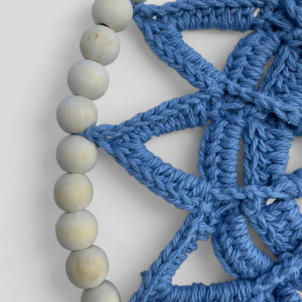 10" Handmade Wood Bead Frame Macrame Dreamcatcher - Nursery and Kid's Room Decor -- Light Blue