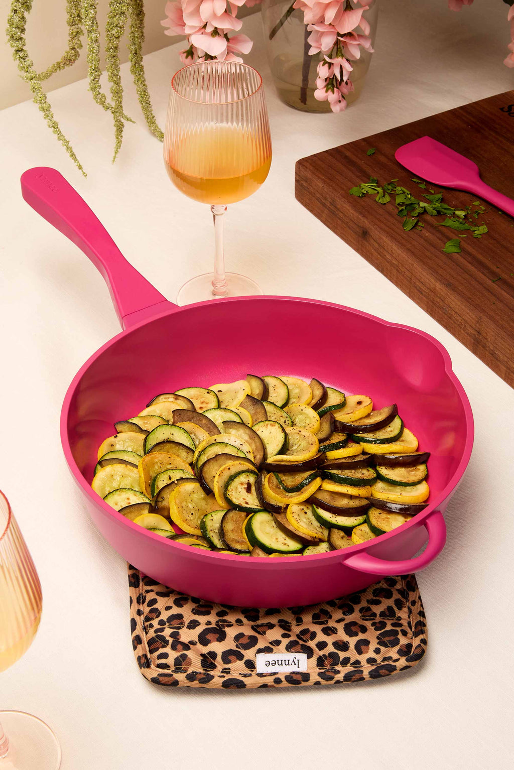 Lynnee 11" Ceramic Non-Stick Fry Pan — Hot Pink, PFAS-Free with Free Spatula