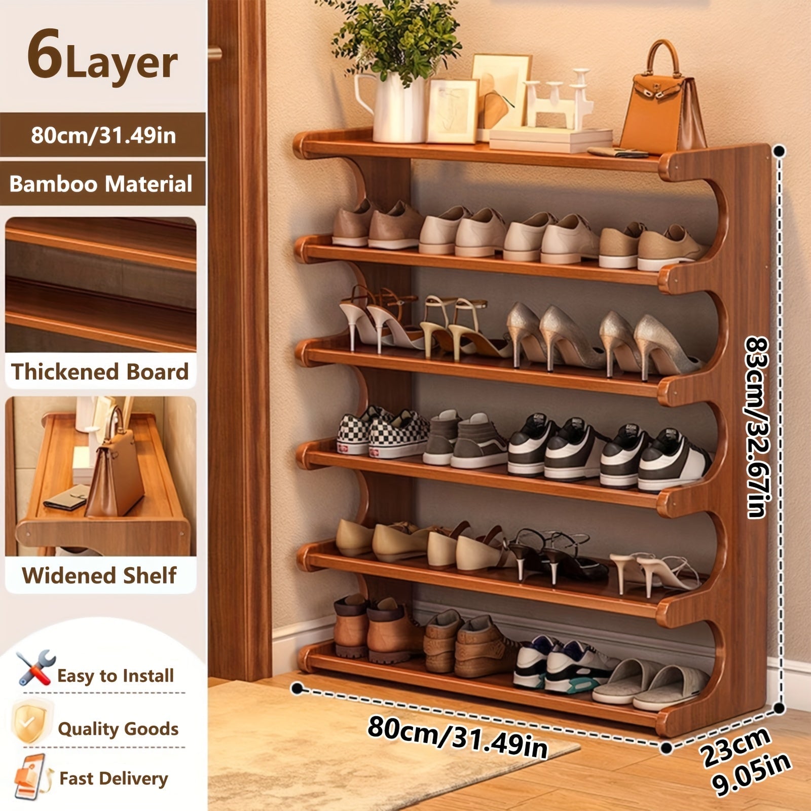 5 & 6 Tier Bamboo Shoe Rack Organizer - Wooden Shelf for Entryway & Space Saving Storage