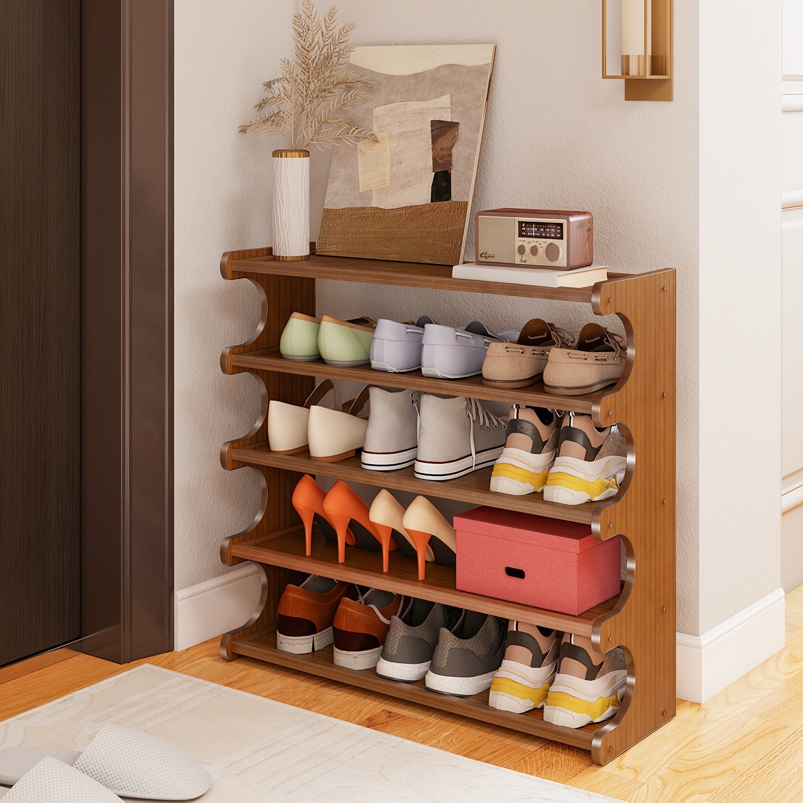 5 & 6 Tier Bamboo Shoe Rack Organizer - Wooden Shelf for Entryway & Space Saving Storage