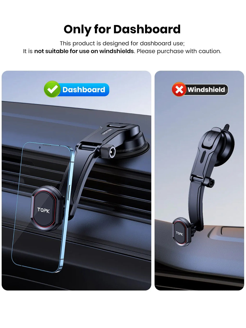 TOPK Car Phone Holder – Universal Mount for Air Vent, Dashboard & Windshield
