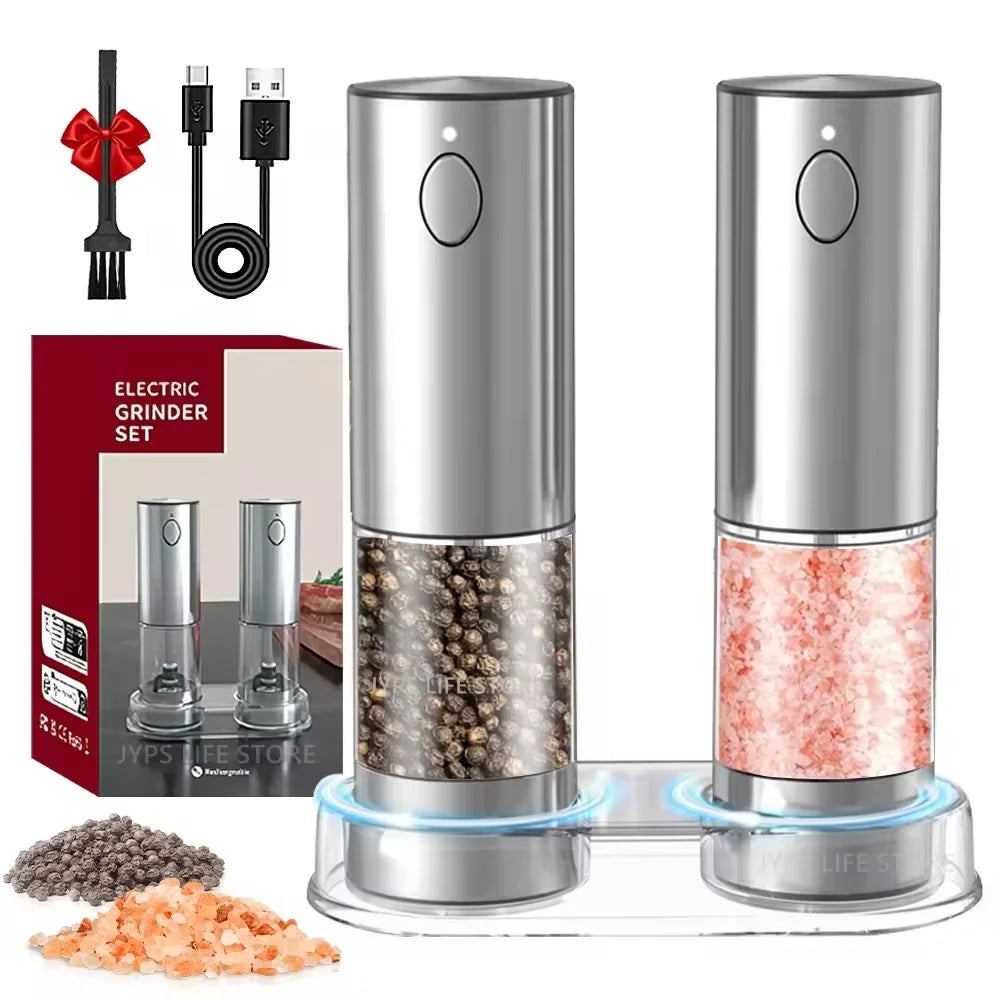 USB Rechargeable Electric Salt & Pepper Grinder | One-Handed Operation with LED Light