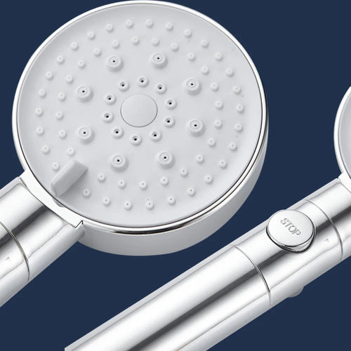 5-Function Handheld Shower Head with Stop Button — Silicone Nozzle, Easy Clean