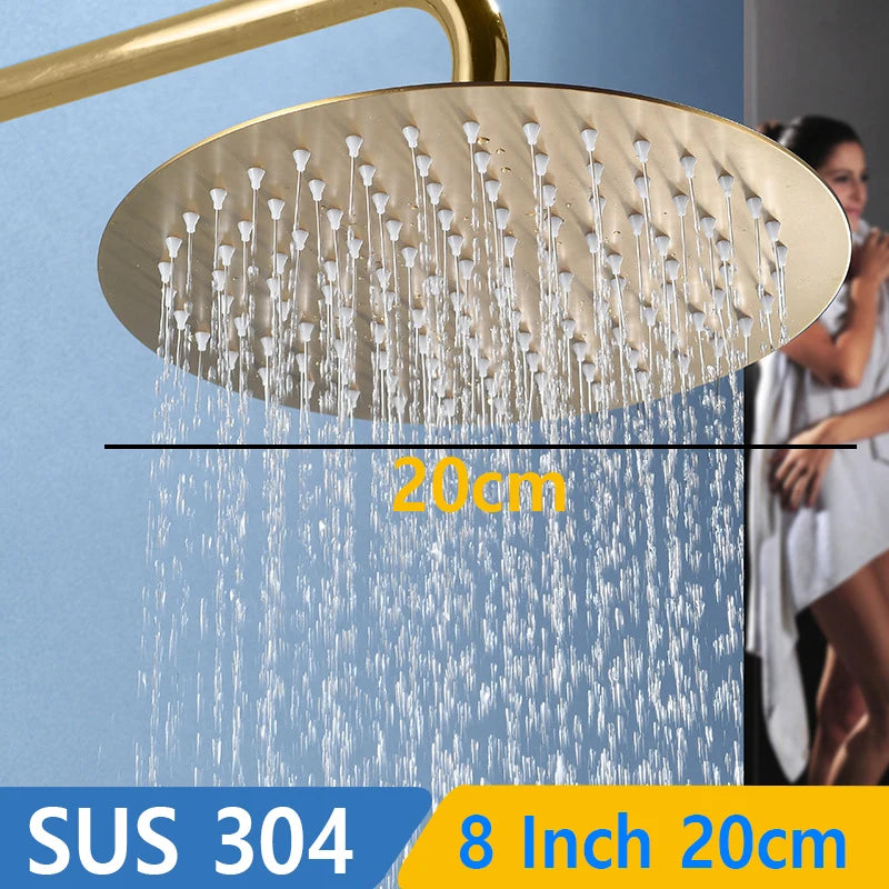 Luxury Gold Rainfall Shower Head — SUS 304 Stainless Steel, Round & Square