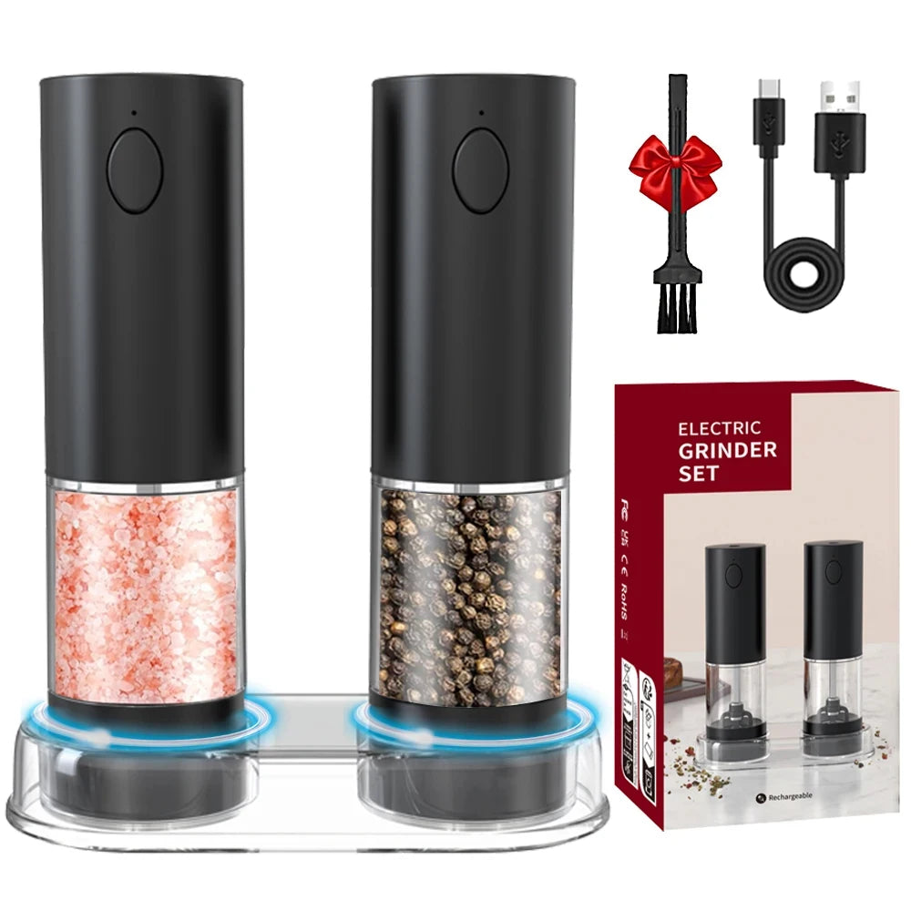 USB Rechargeable Electric Salt & Pepper Grinder | One-Handed Operation with LED Light