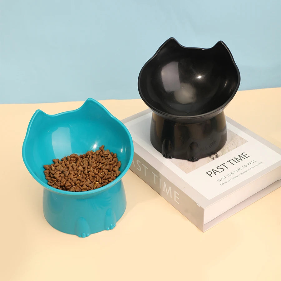 WhiskerWare Elevated Cat Bowl – Anti-Tip Raised Feeding Dish with Tilted Edge