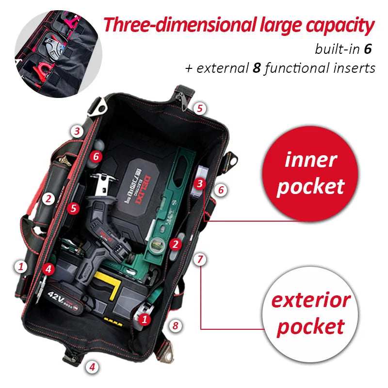 DELIXI ELECTRIC Waterproof Tool Bag | 14-Pocket Multifunctional Storage | 4 Sizes