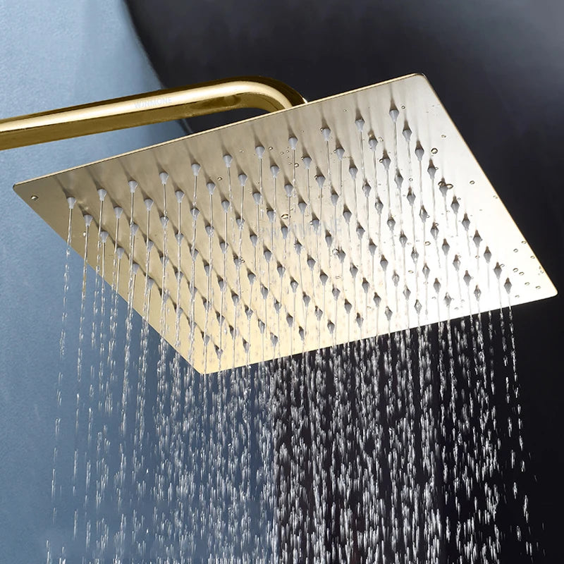 Luxury Gold Rainfall Shower Head — SUS 304 Stainless Steel, Round & Square