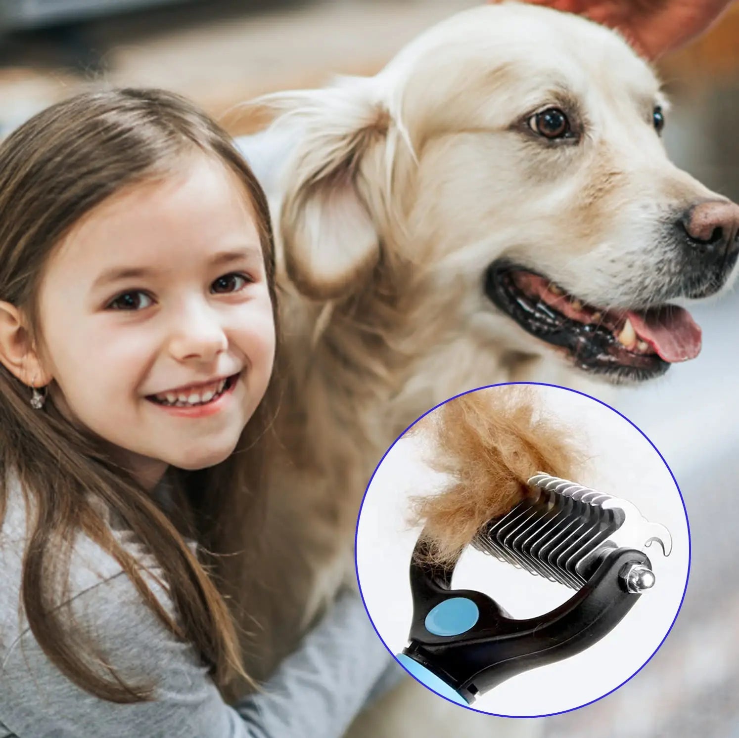 Professional Pet Deshedding Brush – Dog & Cat Hair Remover with Dematting Comb