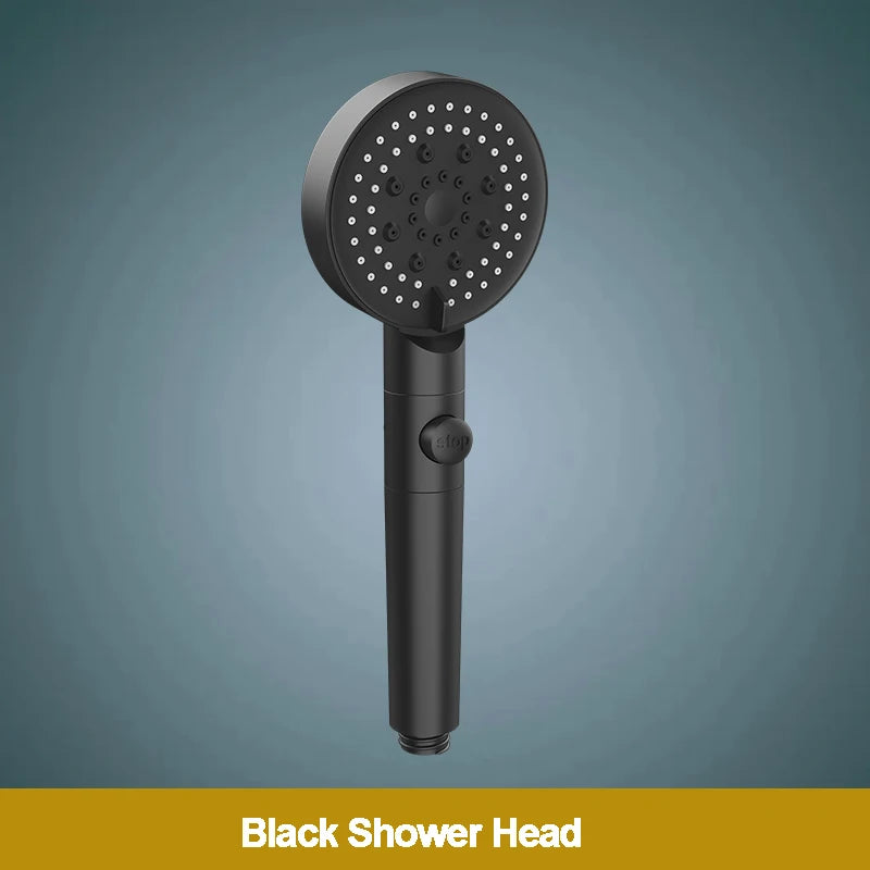 5-Function Handheld Shower Head with Stop Button — Silicone Nozzle, Easy Clean