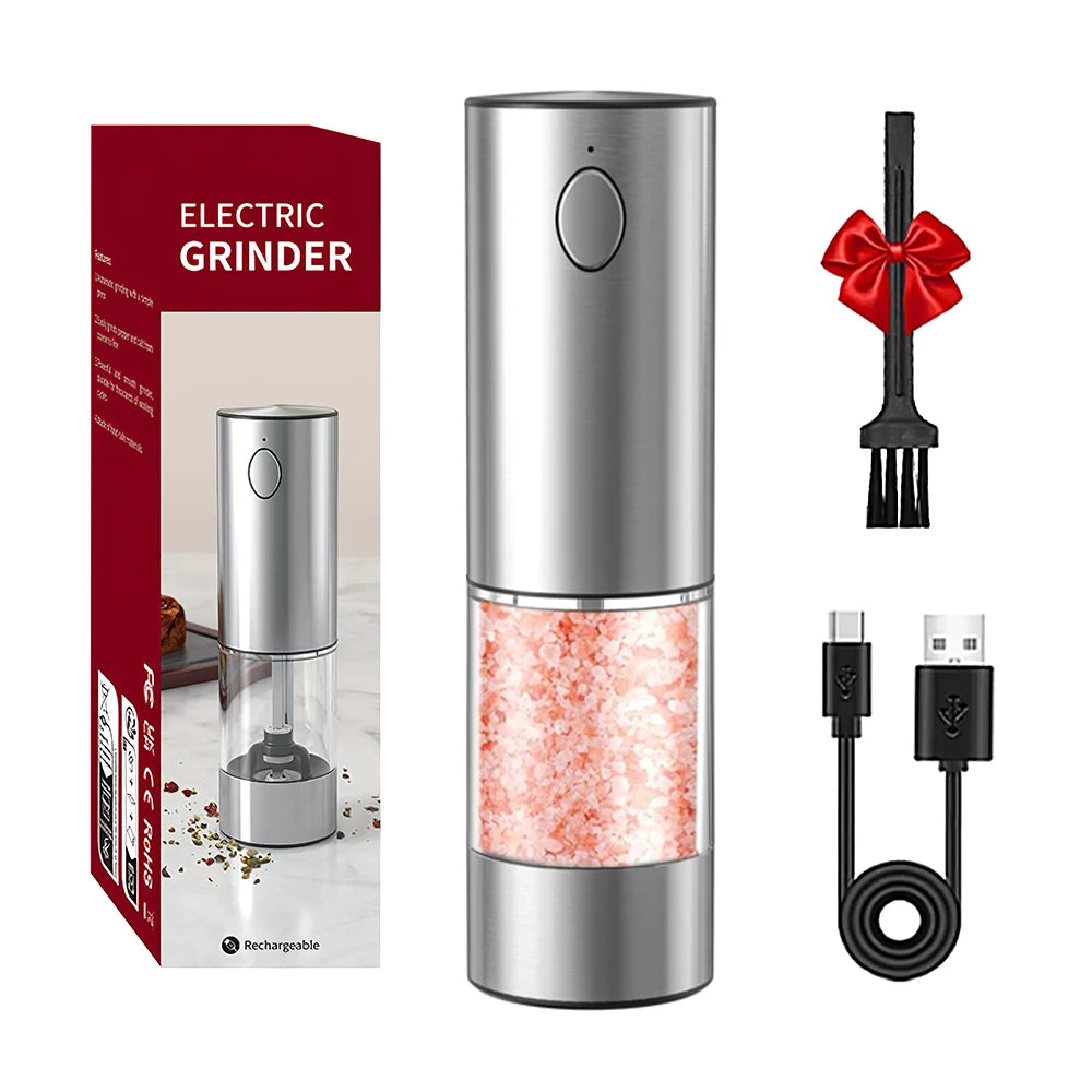 USB Rechargeable Electric Salt & Pepper Grinder | One-Handed Operation with LED Light
