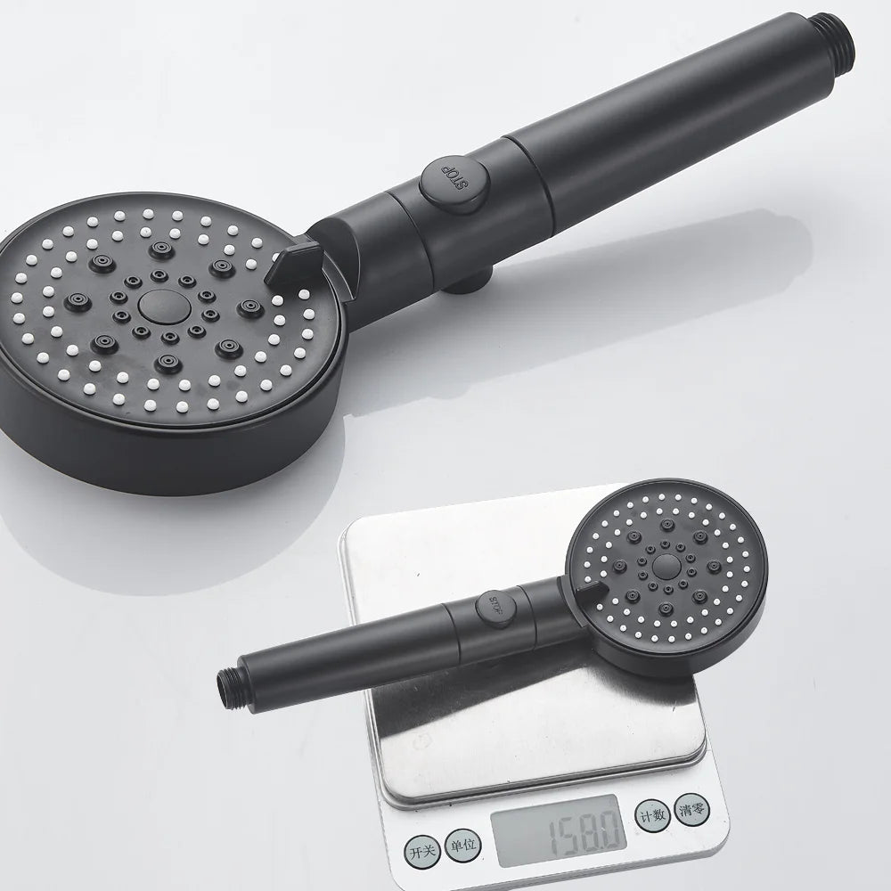 5-Function Handheld Shower Head with Stop Button — Silicone Nozzle, Easy Clean