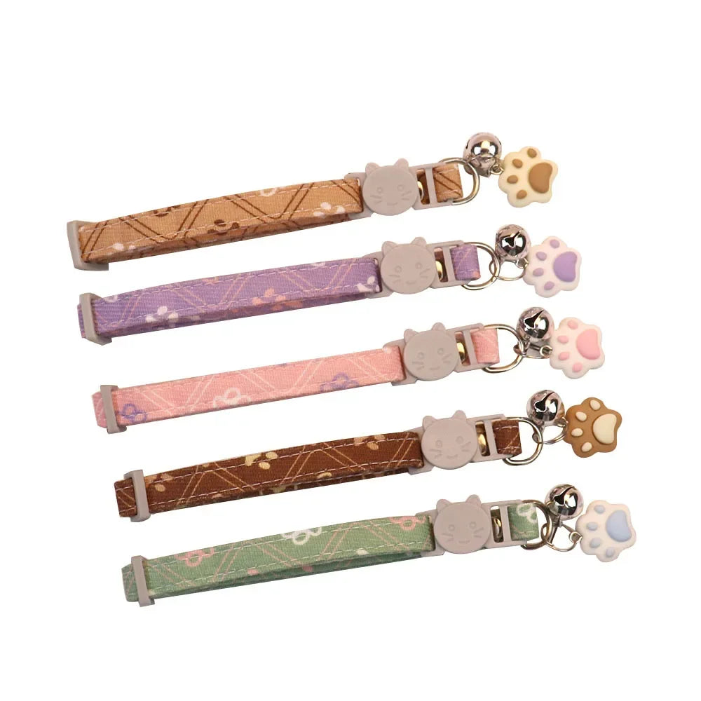 Adjustable Pet Collar with Bell — Footprint Design for Cats & Small Dogs