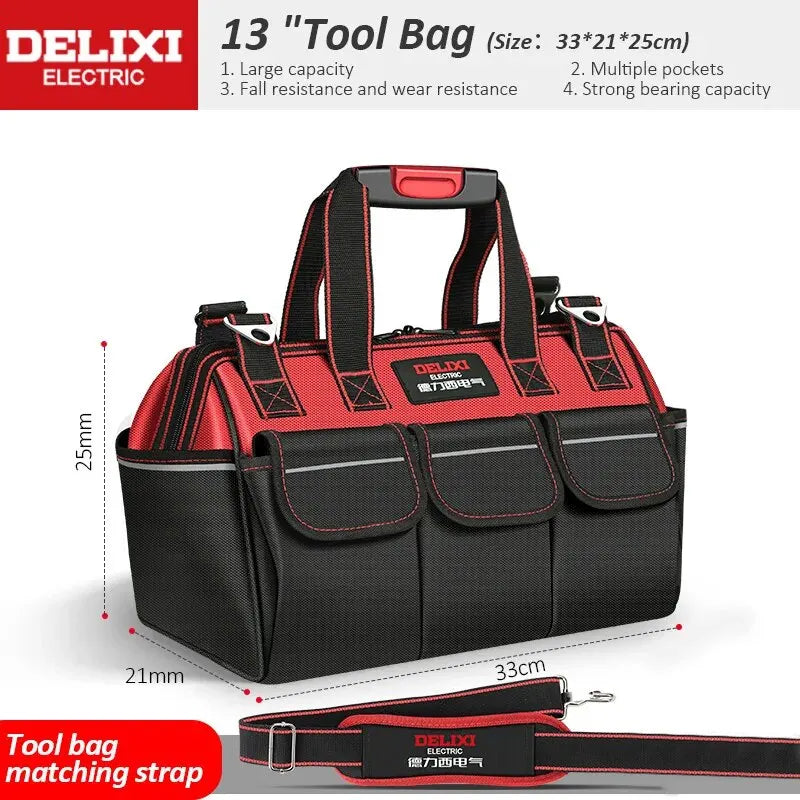 DELIXI ELECTRIC Waterproof Tool Bag | 14-Pocket Multifunctional Storage | 4 Sizes
