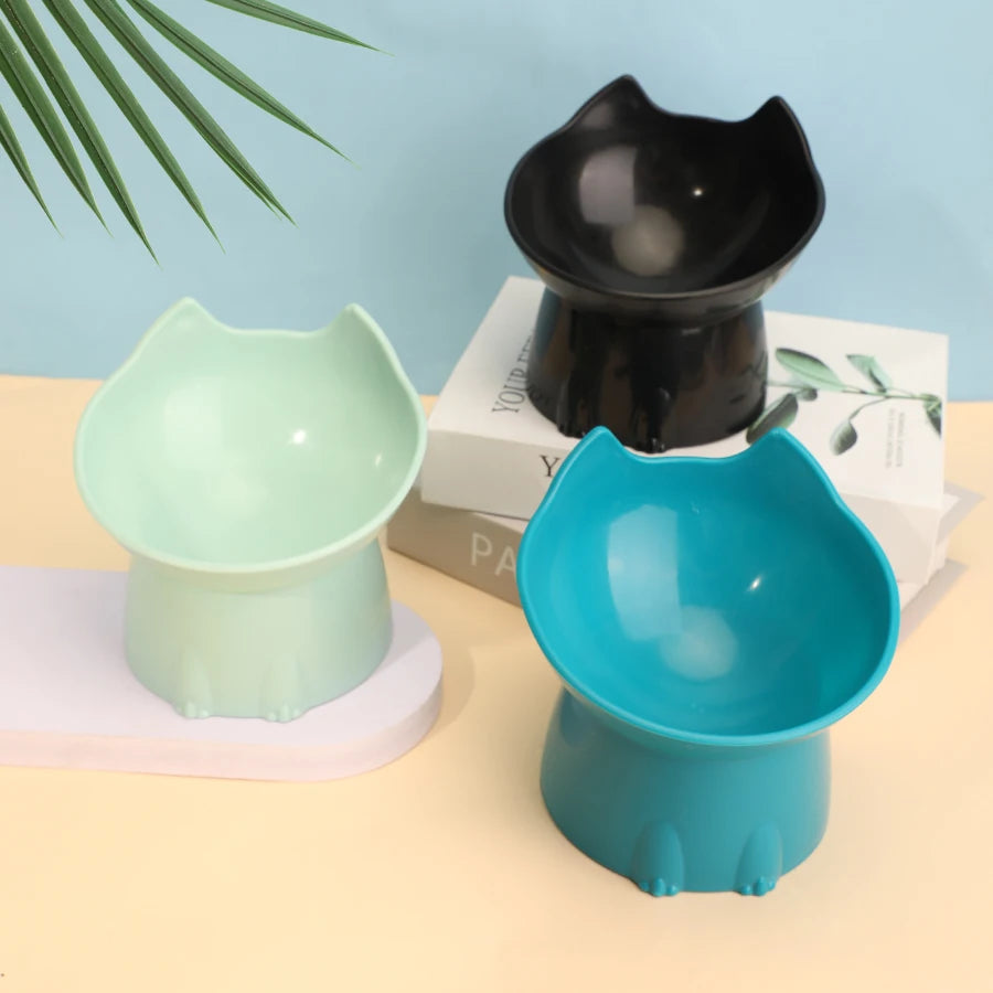 WhiskerWare Elevated Cat Bowl – Anti-Tip Raised Feeding Dish with Tilted Edge