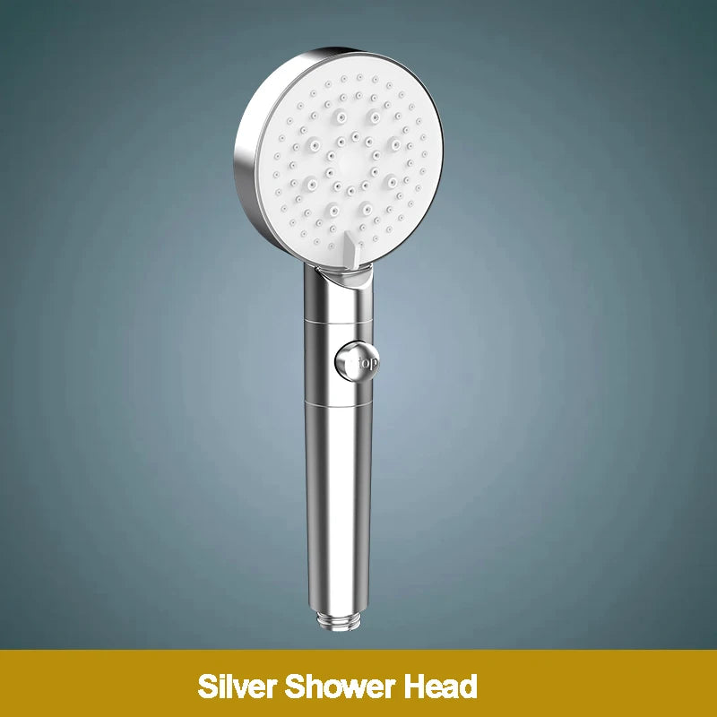 5-Function Handheld Shower Head with Stop Button — Silicone Nozzle, Easy Clean