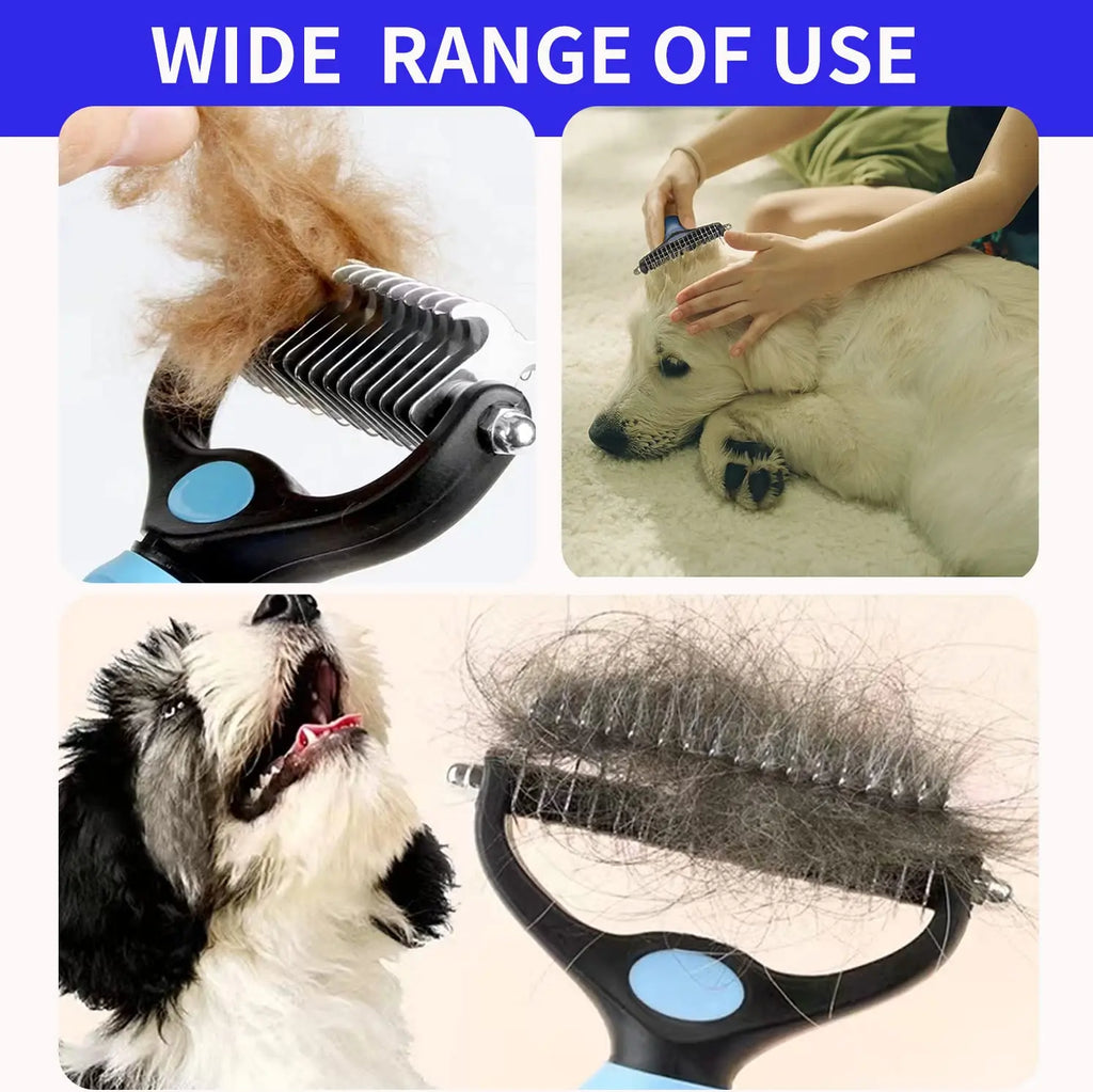 Professional Pet Deshedding Brush – Dog & Cat Hair Remover with Dematting Comb