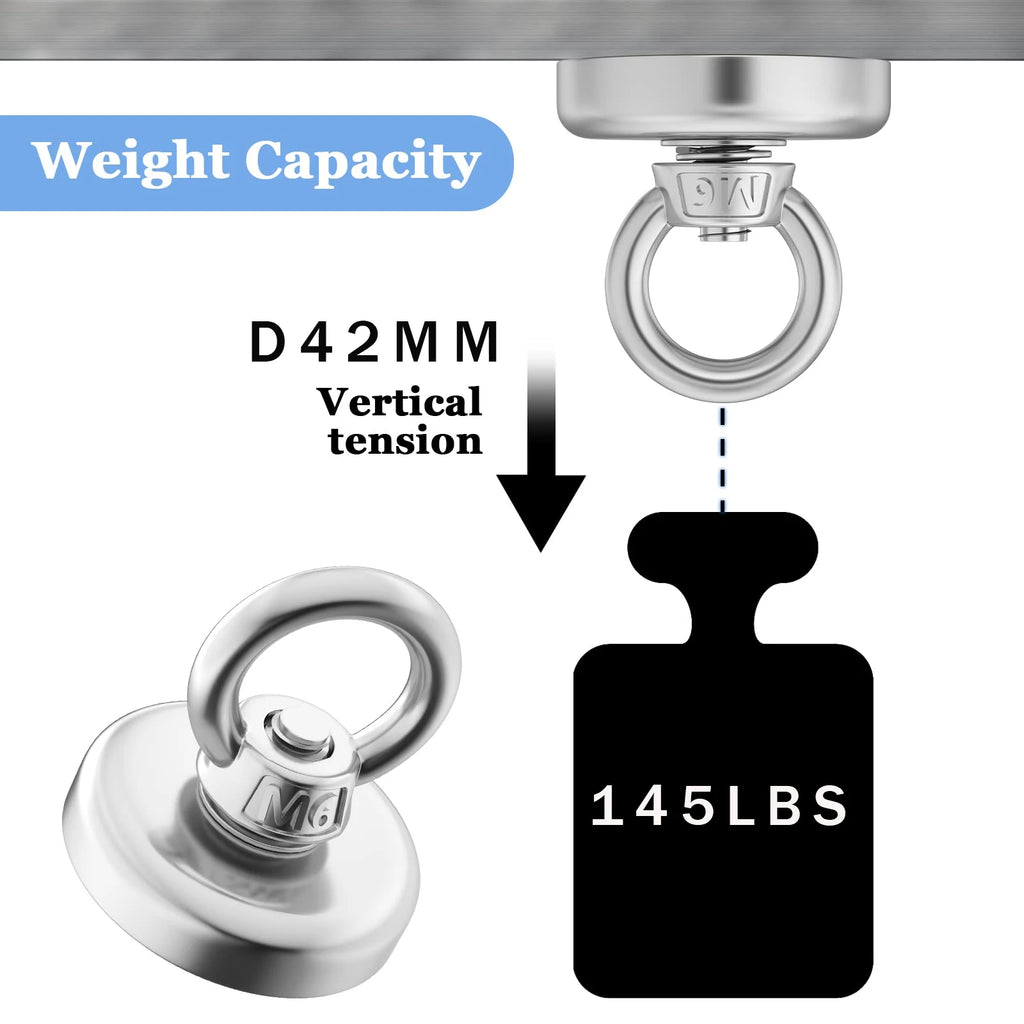 Super Strong Neodymium Fishing Magnet – Heavy Duty with Eyebolt (5kg–61kg)