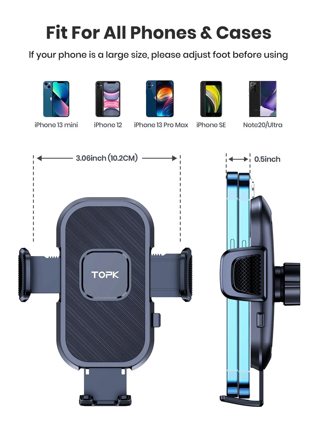 TOPK Car Phone Holder – Universal Mount for Air Vent, Dashboard & Windshield