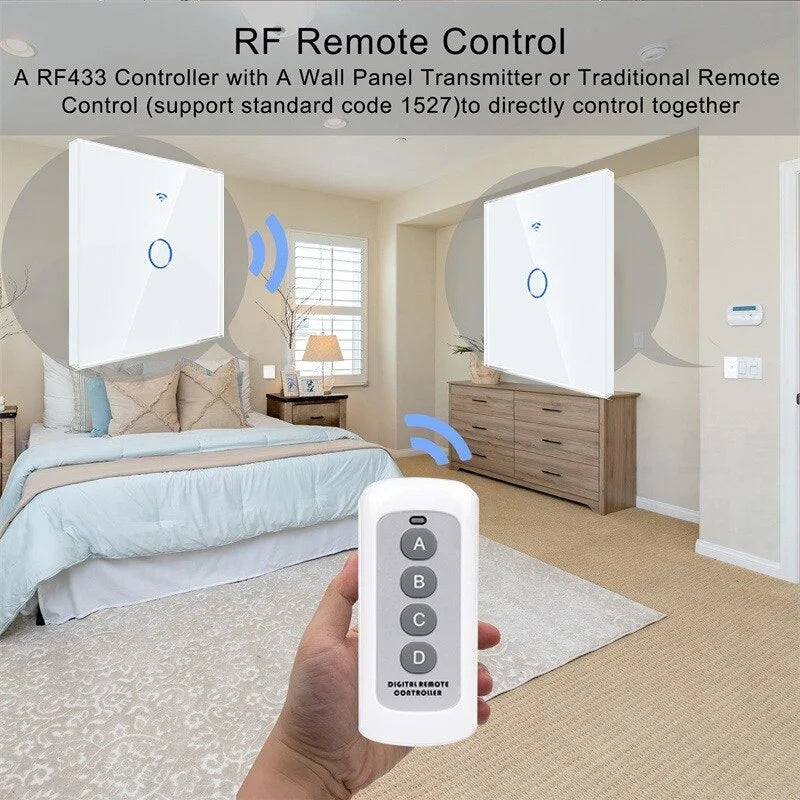Smart WiFi Touch Light Switch — No Neutral Wire, Alexa & Google Home, RF433