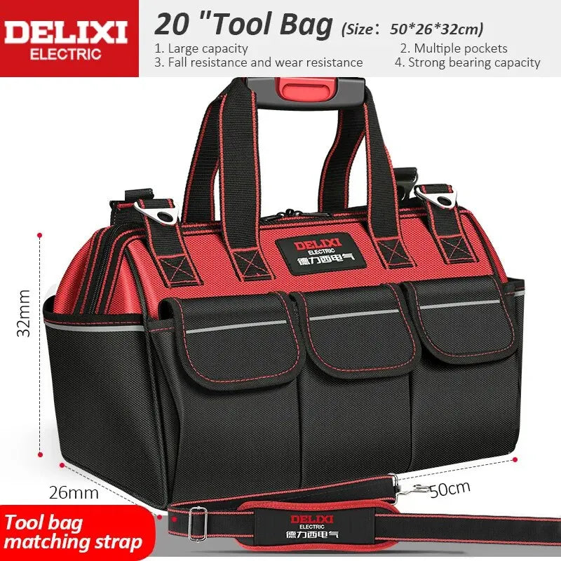 DELIXI ELECTRIC Waterproof Tool Bag | 14-Pocket Multifunctional Storage | 4 Sizes