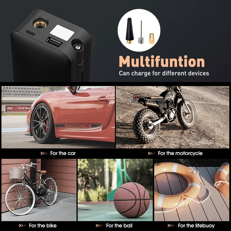 CARSUN Cordless Tire Inflator – Portable Digital Air Pump for Cars, Bikes & Balls