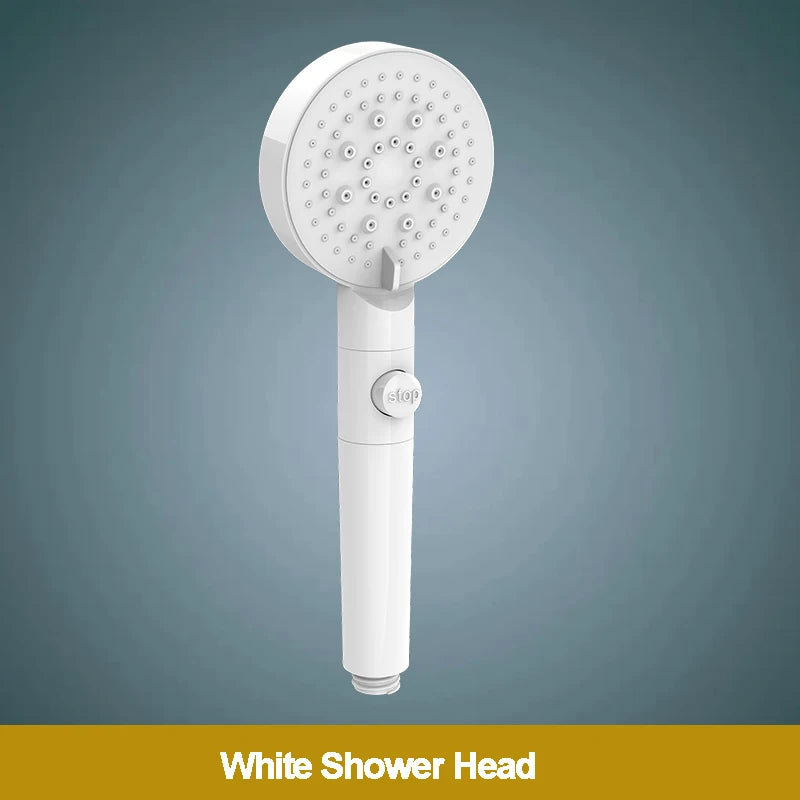 5-Function Handheld Shower Head with Stop Button — Silicone Nozzle, Easy Clean