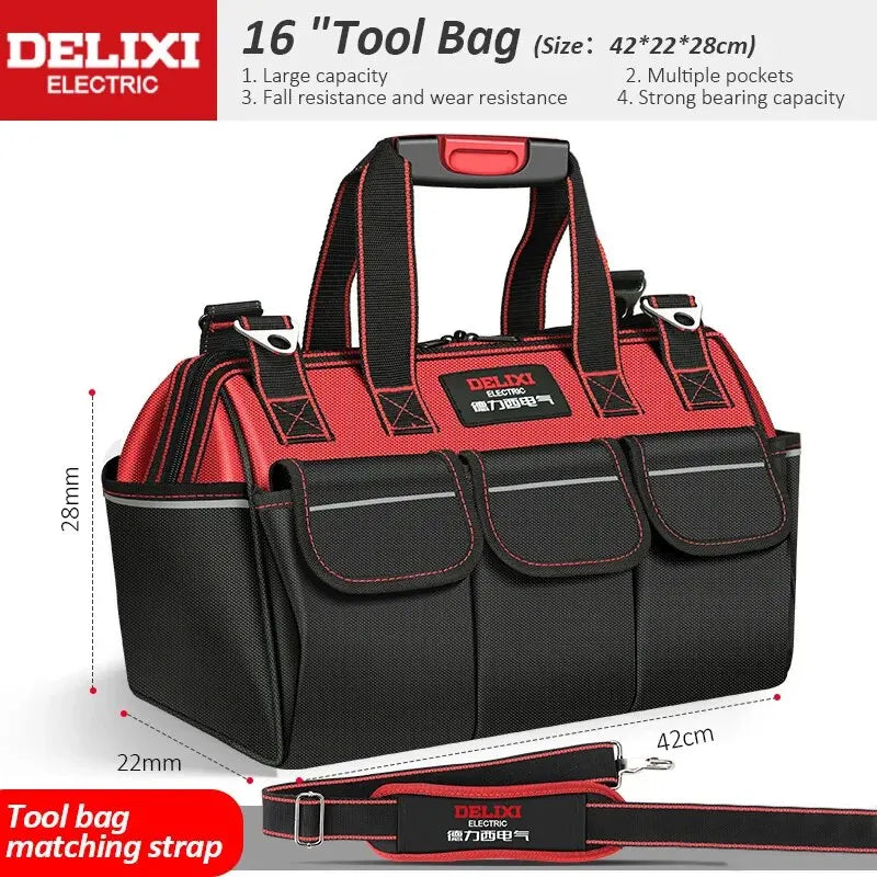 DELIXI ELECTRIC Waterproof Tool Bag | 14-Pocket Multifunctional Storage | 4 Sizes