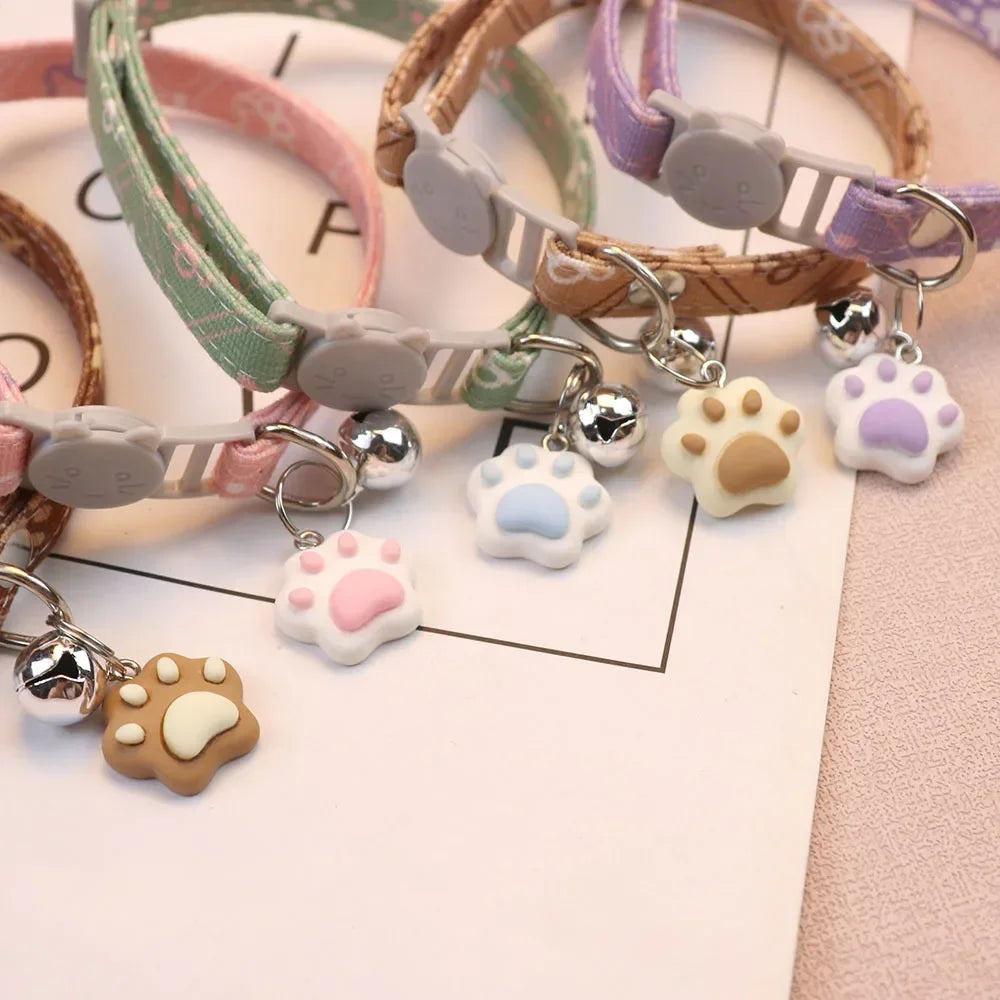 Adjustable Pet Collar with Bell — Footprint Design for Cats & Small Dogs