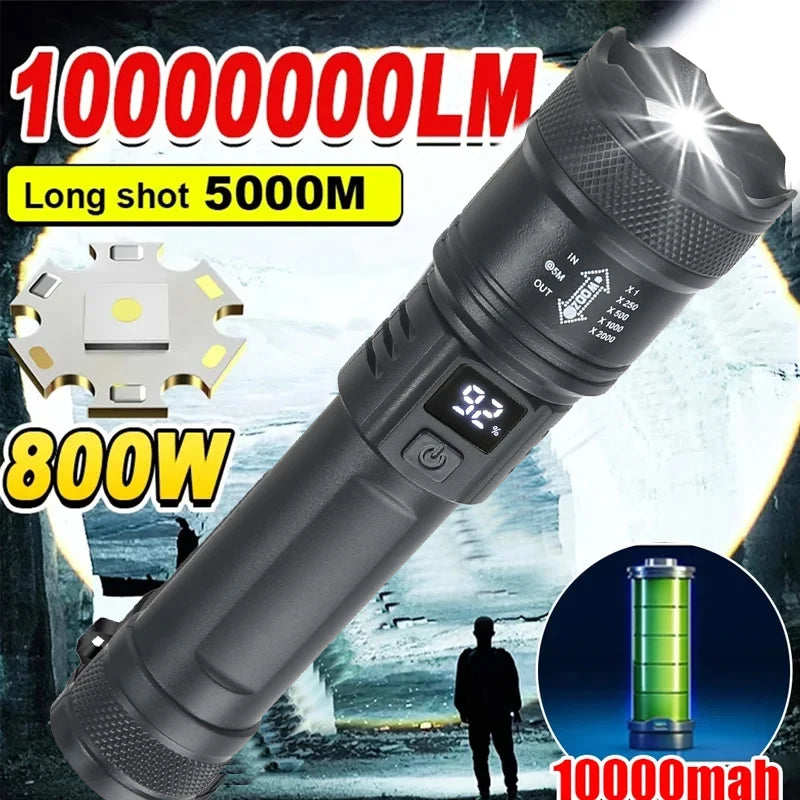 High Power LED Flashlight – 2000LM Zoomable Tactical Torch with USB Charging