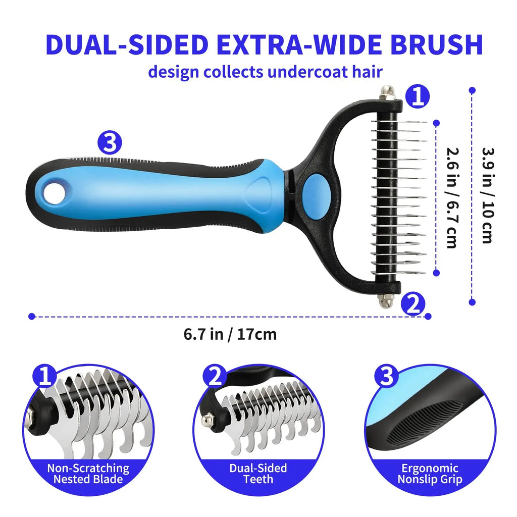 Professional Pet Deshedding Brush – Dog & Cat Hair Remover with Dematting Comb