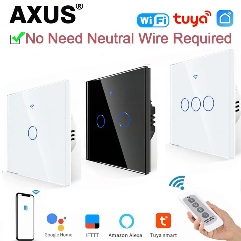 Smart WiFi Touch Light Switch — No Neutral Wire, Alexa & Google Home, RF433
