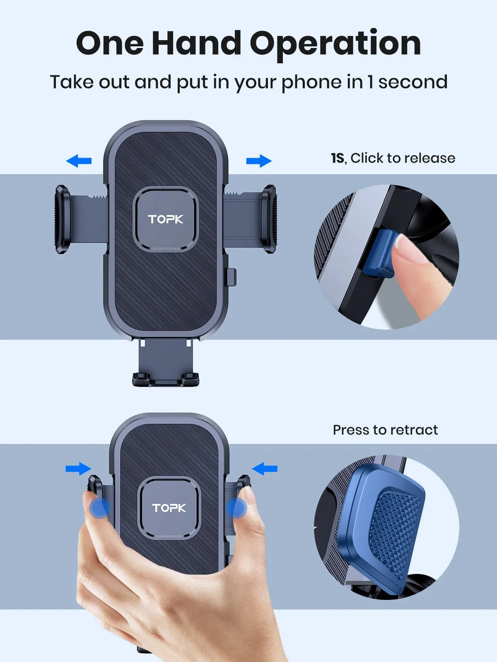 TOPK Car Phone Holder – Universal Mount for Air Vent, Dashboard & Windshield