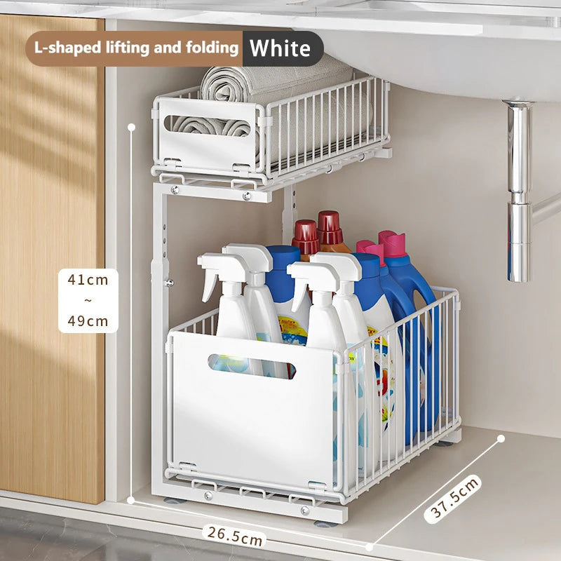 2-Tier Pull-Out Cabinet Organizer | Adjustable Slide-Out Drawer for Kitchen, Pantry & Under Sink