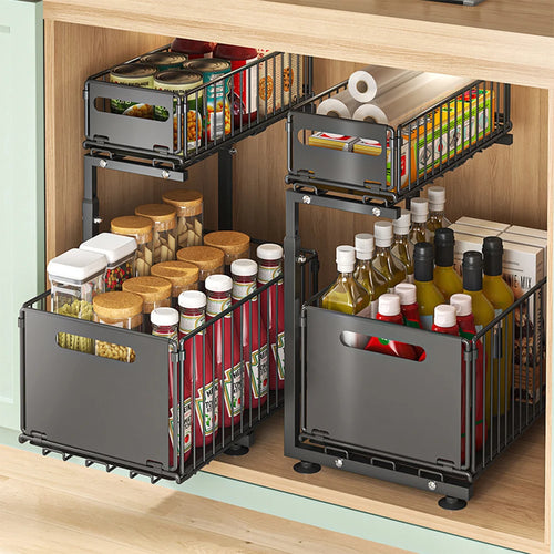 2-Tier Pull-Out Cabinet Organizer | Adjustable Slide-Out Drawer for Kitchen, Pantry & Under Sink