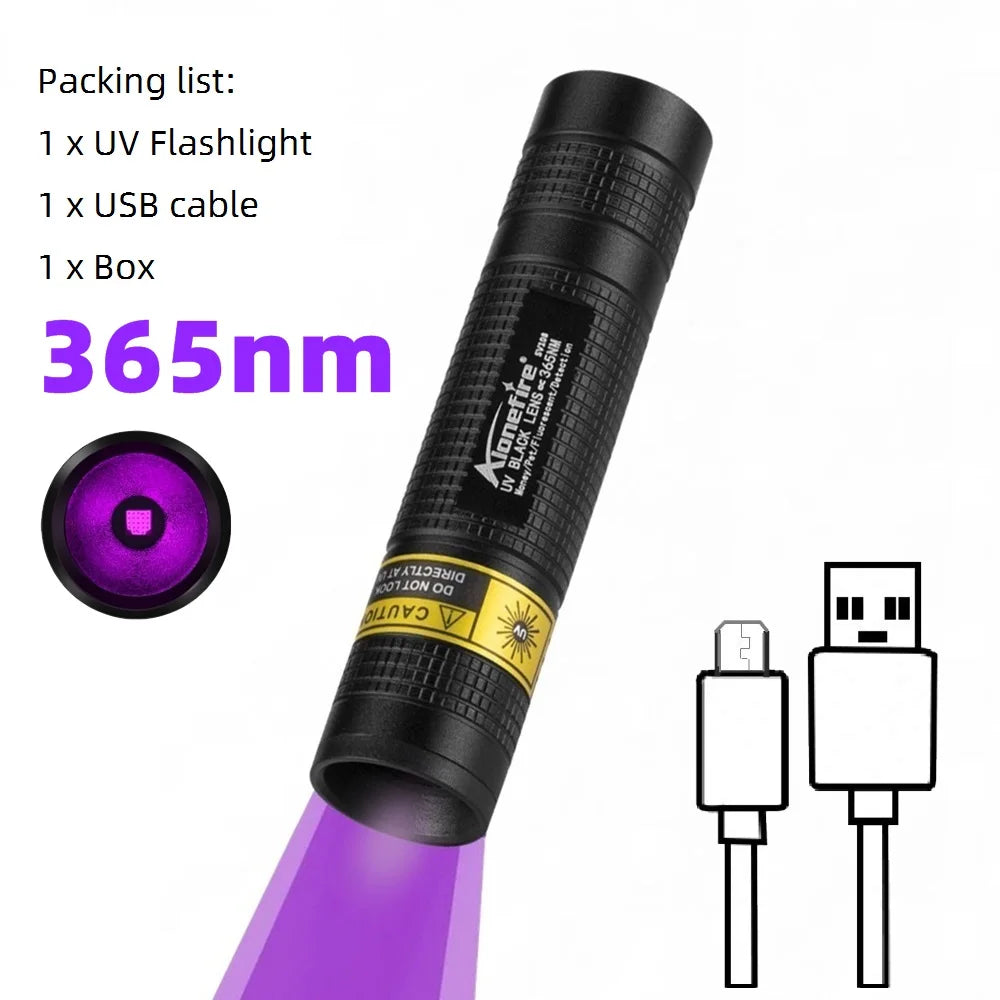 AloneFire SV108 365nm UV Blacklight Flashlight – Mini Rechargeable LED