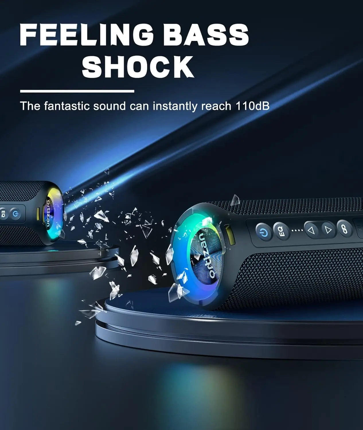 Ortizan X8 Pro Bluetooth Speaker – 40W Stereo, IPX7 Waterproof, LED Lights