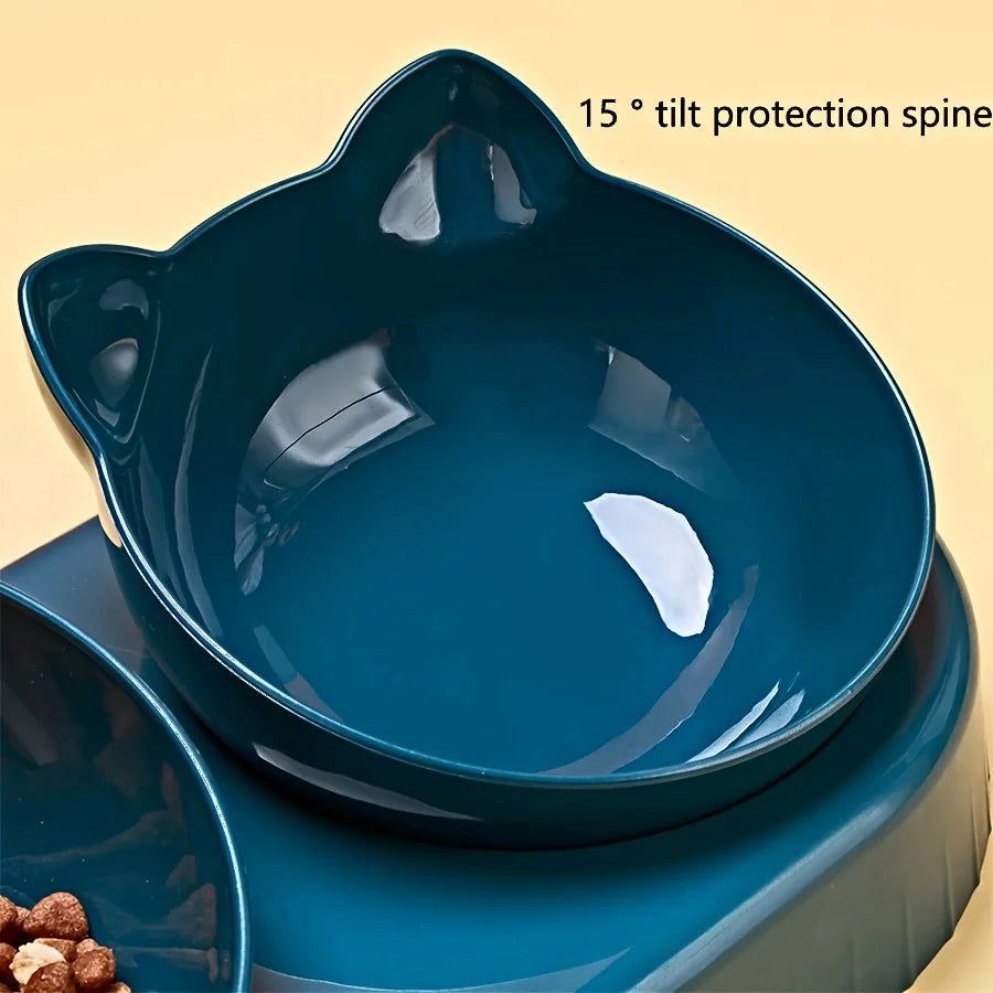 3-in-1 Cat Bowl Set – Tilted Ear Design with Gravity Water Feeder & Neck Protection