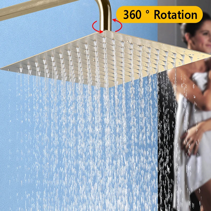 Luxury Gold Rainfall Shower Head — SUS 304 Stainless Steel, Round & Square