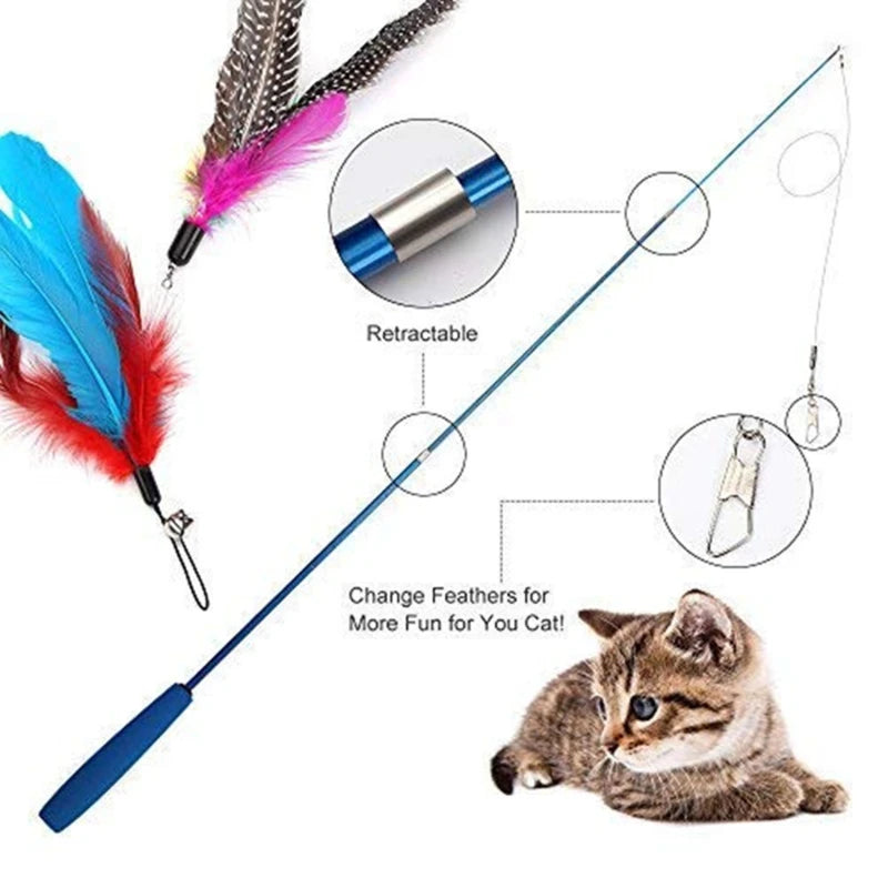Cat Teaser Wand — Telescopic Fishing Pole Toy with 5 Refills