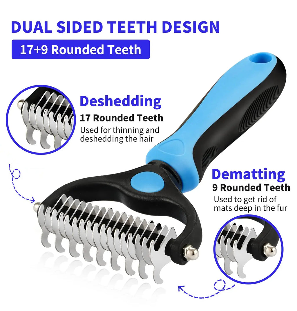 Professional Pet Deshedding Brush – Dog & Cat Hair Remover with Dematting Comb