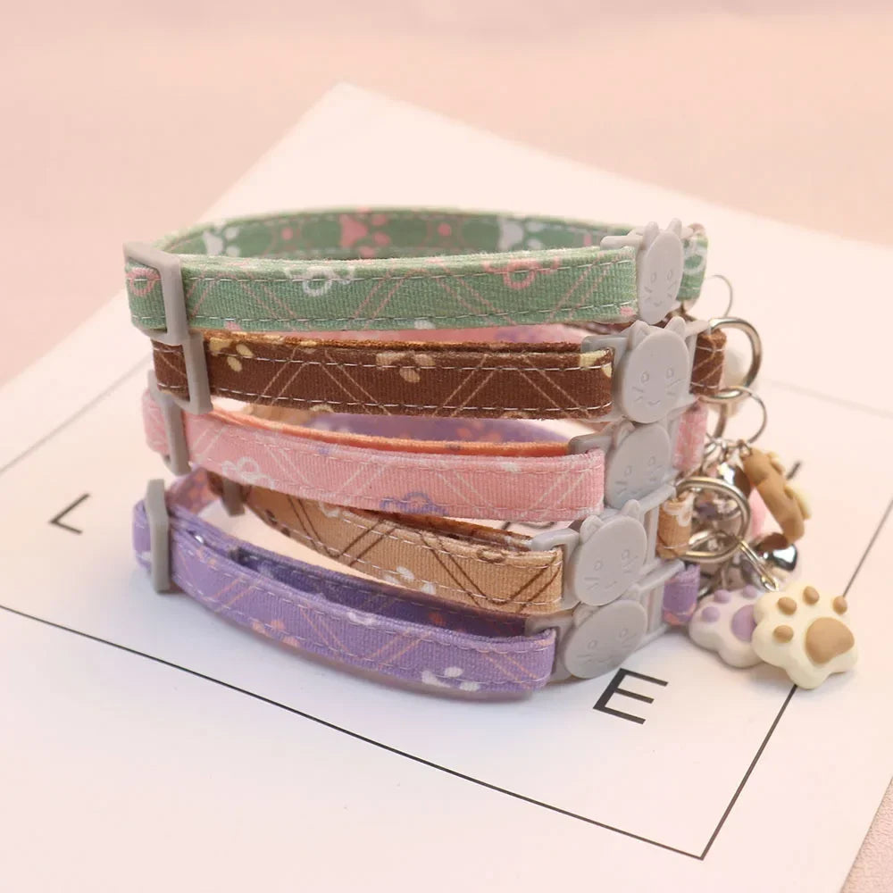Adjustable Pet Collar with Bell — Footprint Design for Cats & Small Dogs
