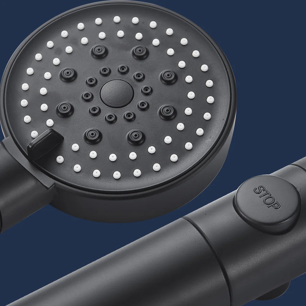 5-Function Handheld Shower Head with Stop Button — Silicone Nozzle, Easy Clean
