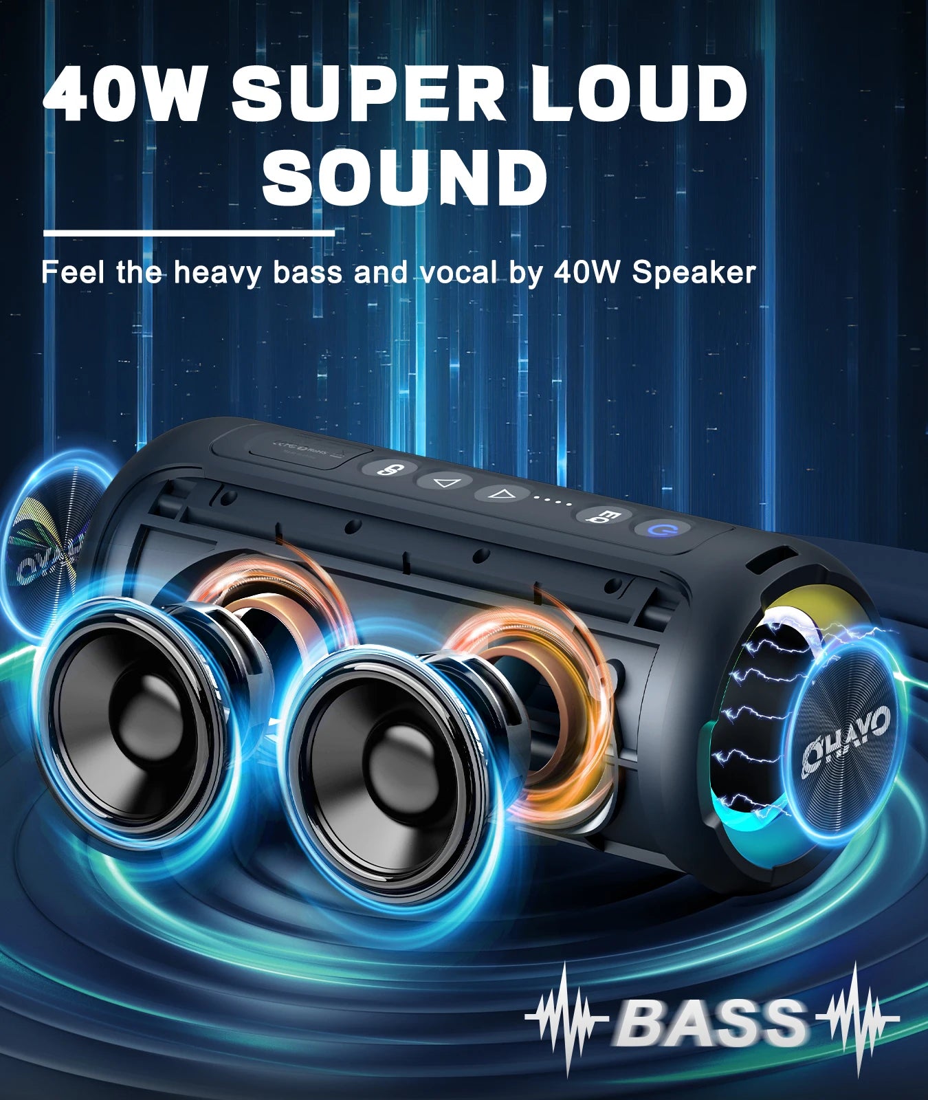 Ortizan X8 Pro Bluetooth Speaker – 40W Stereo, IPX7 Waterproof, LED Lights