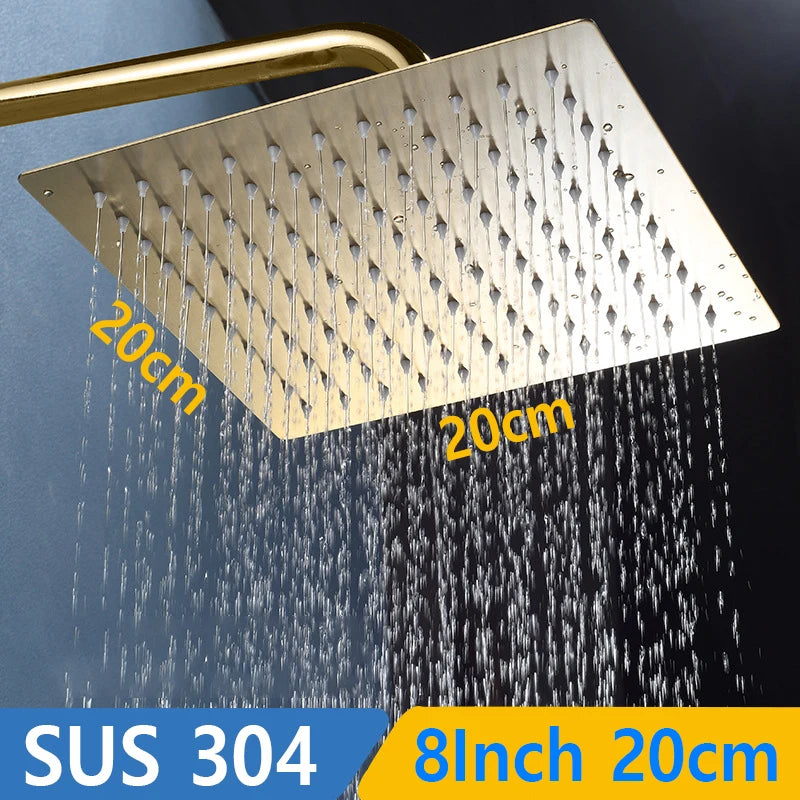 Luxury Gold Rainfall Shower Head — SUS 304 Stainless Steel, Round & Square