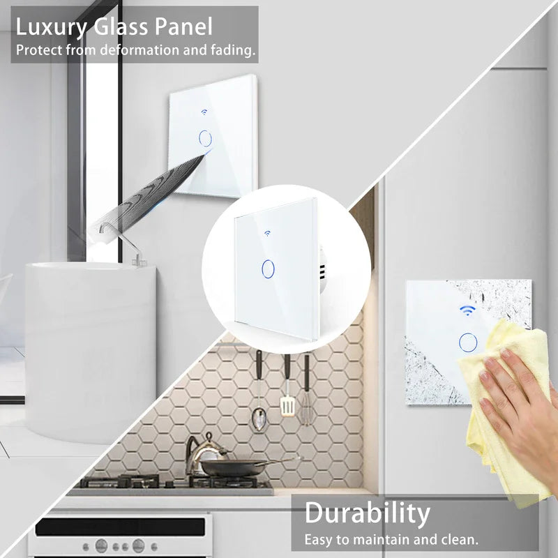 Smart WiFi Touch Light Switch — No Neutral Wire, Alexa & Google Home, RF433