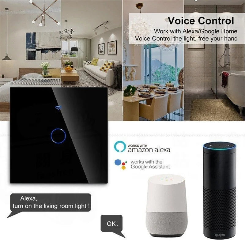 Smart WiFi Touch Light Switch — No Neutral Wire, Alexa & Google Home, RF433