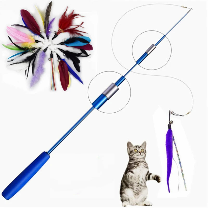 Cat Teaser Wand — Telescopic Fishing Pole Toy with 5 Refills